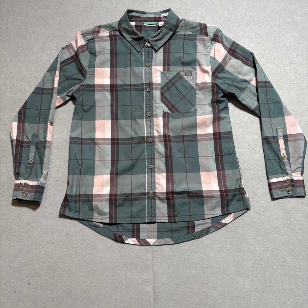 Skies Are Blue Button-Down Shirt Women Small Green Plaid L/S‎ Flannel Casual